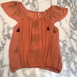 Free People XS Boho Pukka Flutter Sleeve Blouse